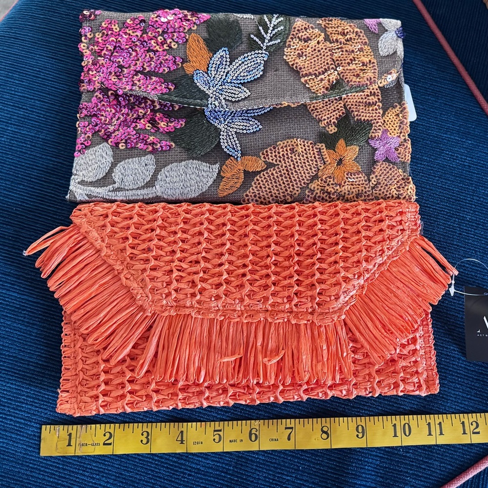 Beaded Orange and Multicolor Clutch  and Orange straw Clutch